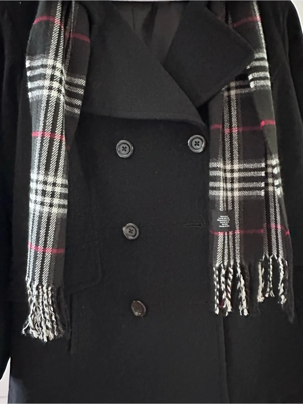 Women’s London Fog Black Coat with Plaid Accent Scarf 3X